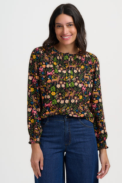 Sugarhill Brighton Juliet Μαύρη Μπλούζα με Forest Print