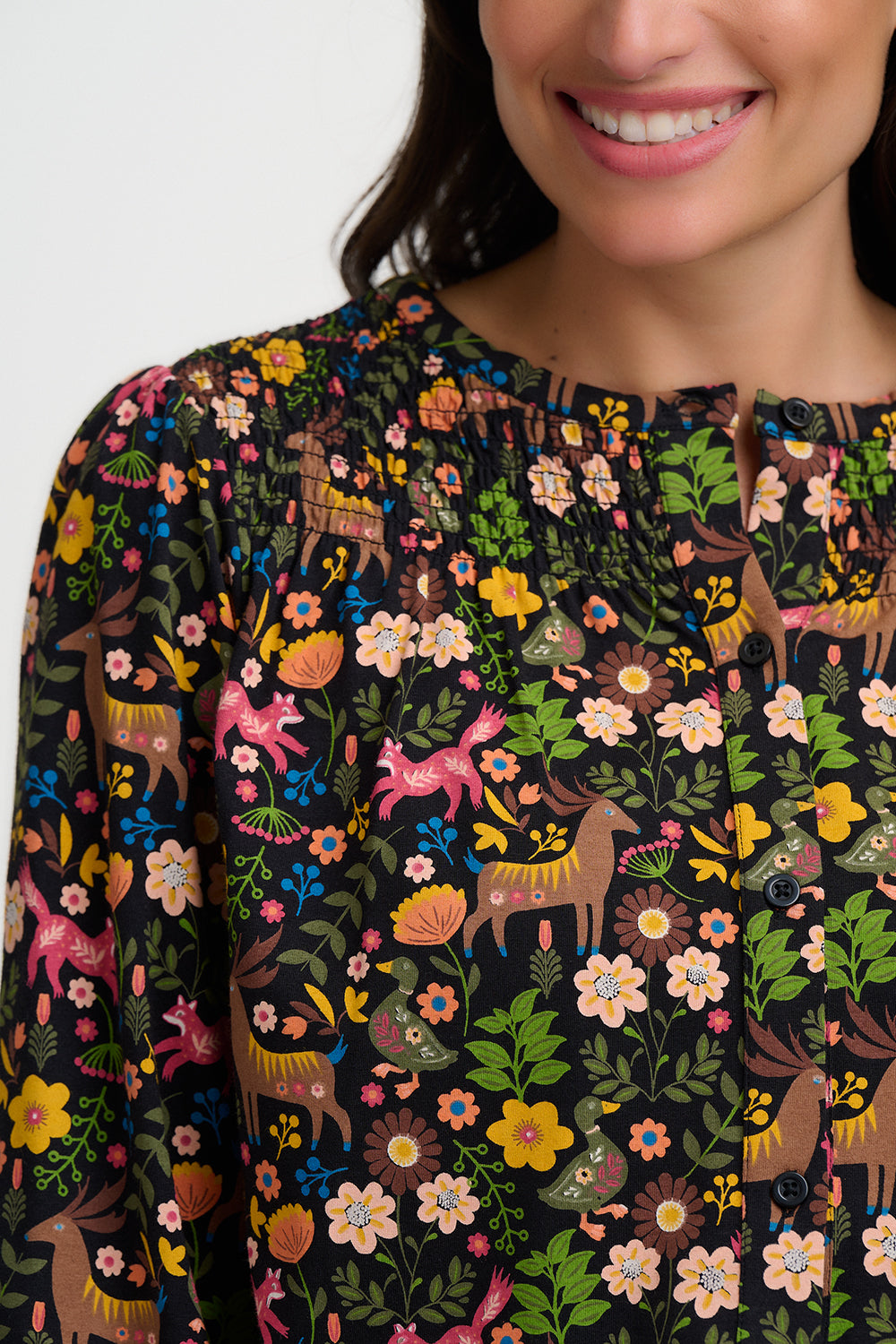 Sugarhill Brighton Juliet Μαύρη Μπλούζα με Forest Print