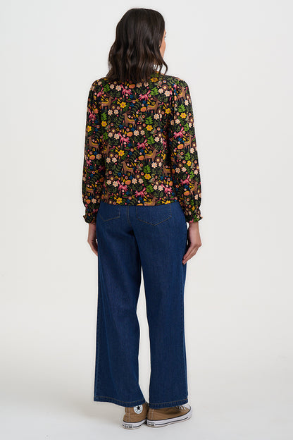Sugarhill Brighton Juliet Μαύρη Μπλούζα με Forest Print