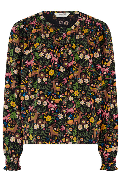 Sugarhill Brighton Juliet Μαύρη Μπλούζα με Forest Print