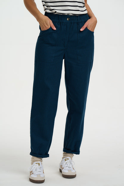 Rowan Trousers - Black/Teal, Thin Stripe