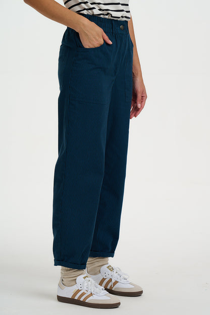 Rowan Trousers - Black/Teal, Thin Stripe