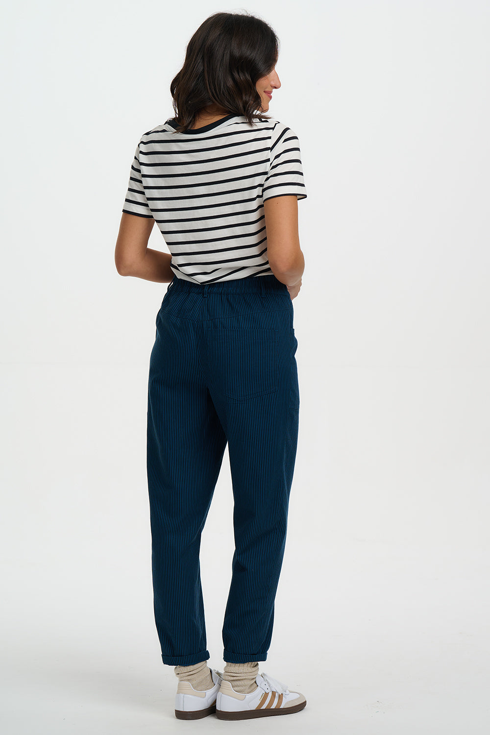 Rowan Trousers - Black/Teal, Thin Stripe