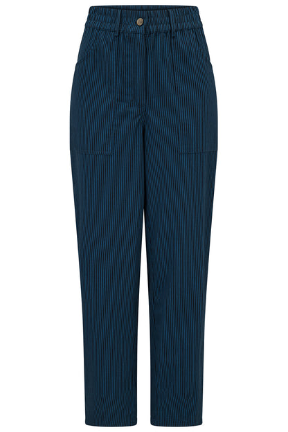 Rowan Trousers - Black/Teal, Thin Stripe