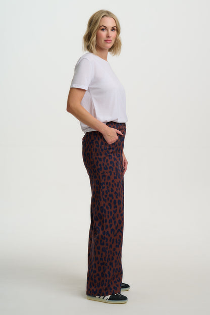 Nica Wide Leg Trousers - Rust/Navy, Ikat Leopard