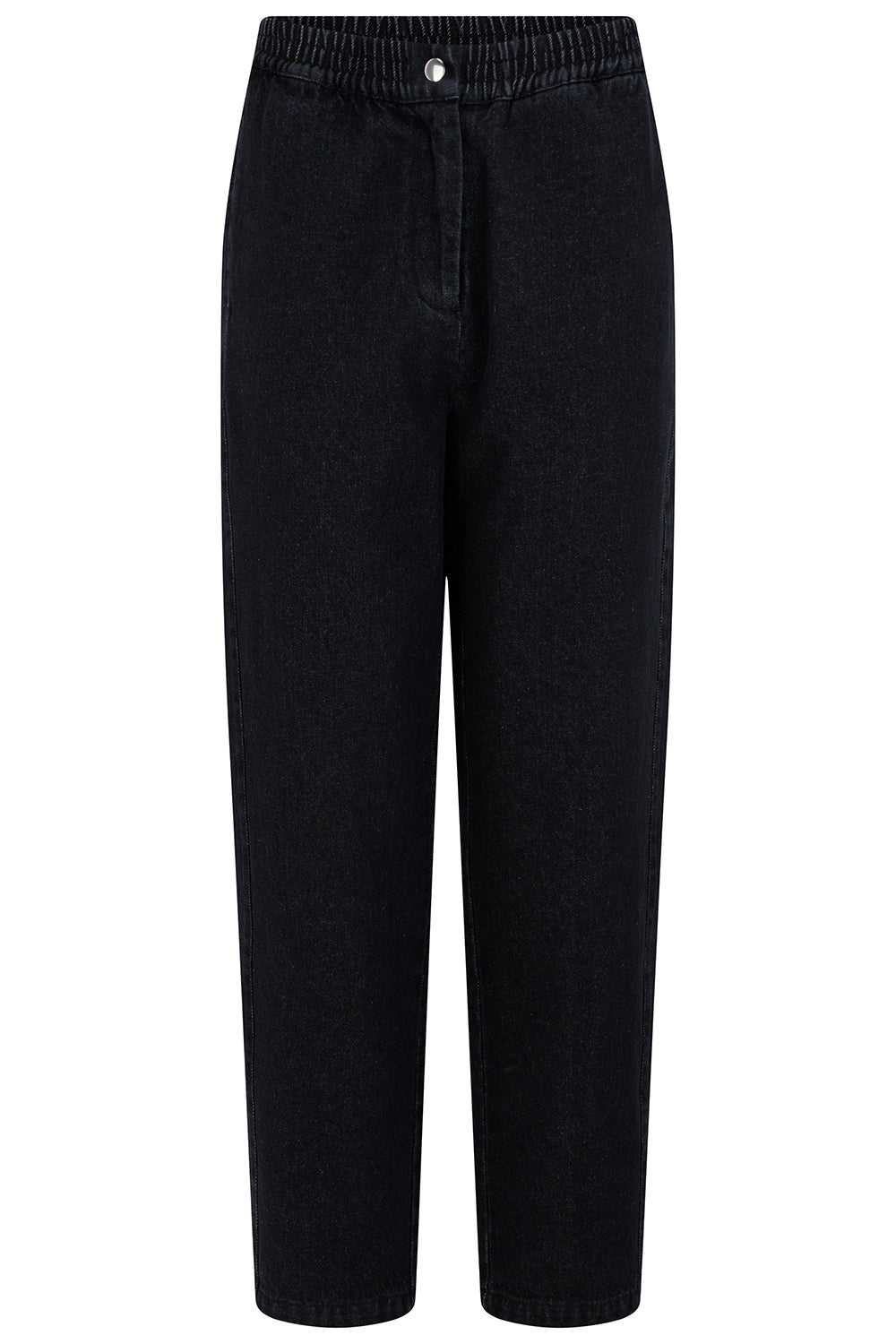 Sugarhill Brighton Mila Μαύρο Denim Barrel Παντελόνι με Κέντημα Τριαντάφυλλο