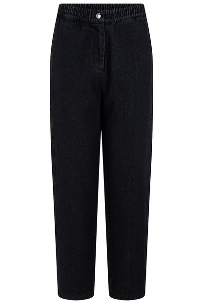 Sugarhill Brighton Mila Μαύρο Denim Barrel Παντελόνι με Κέντημα Τριαντάφυλλο