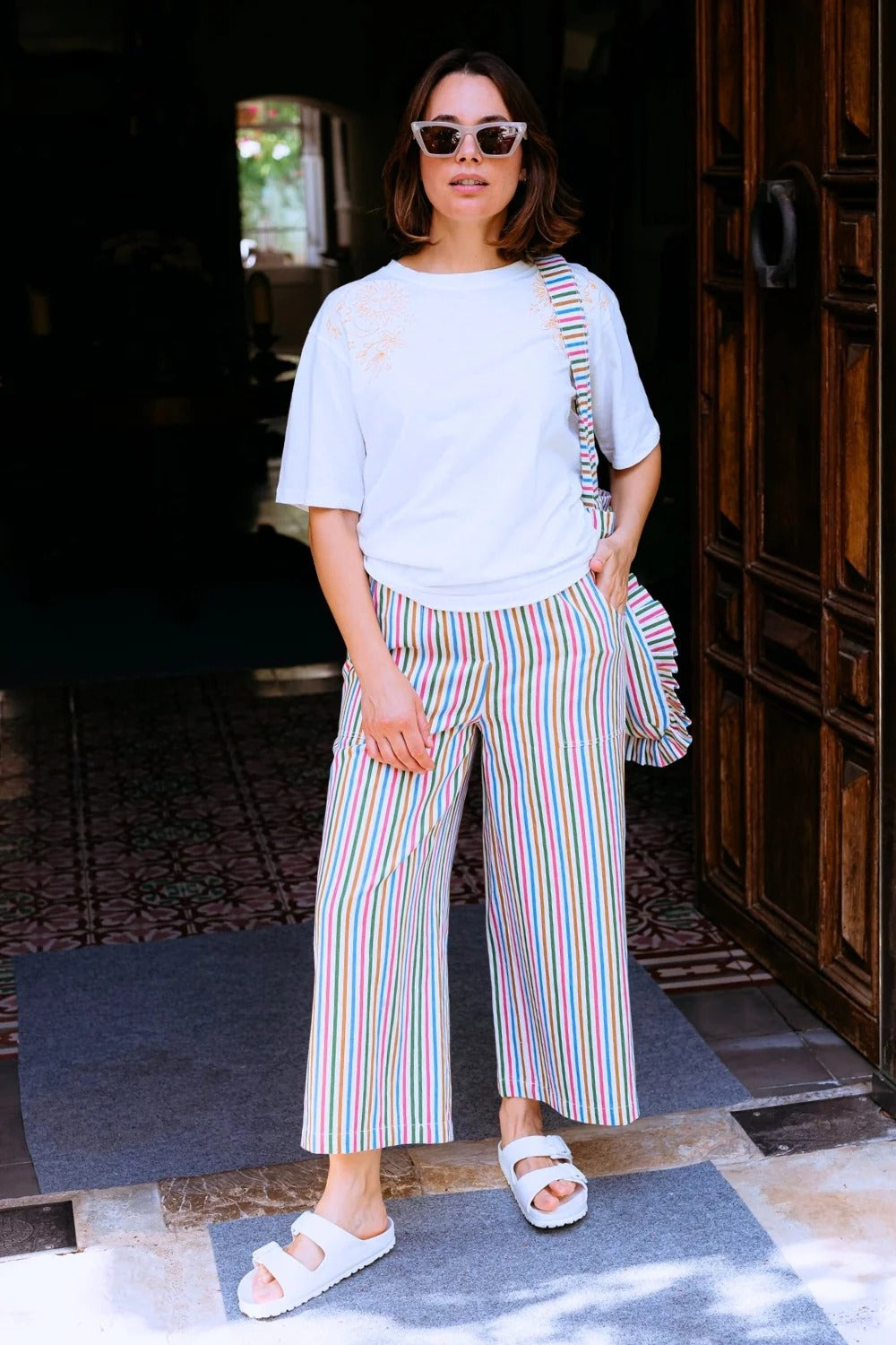 Charlene Cropped Trousers - Multi, Colourful Canvas Stripe