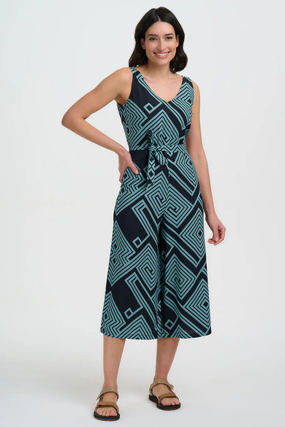 Lamiah Jumpsuit - Black/Green, Geometric Lines