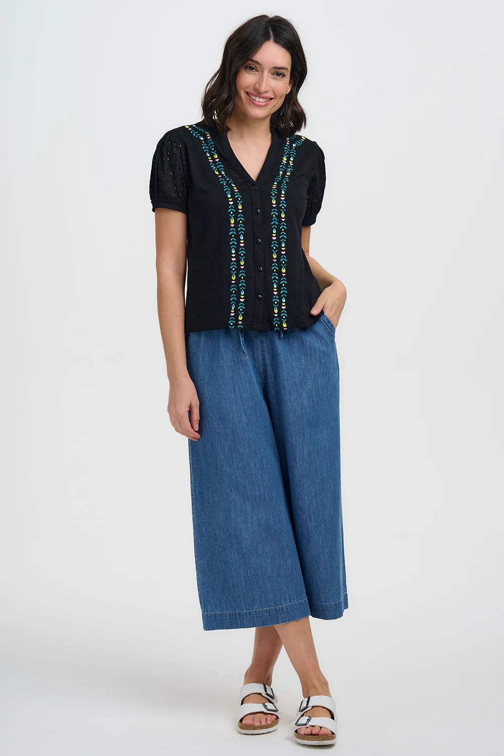 Elsie Jersey Top - Black, Folklore Embroidery