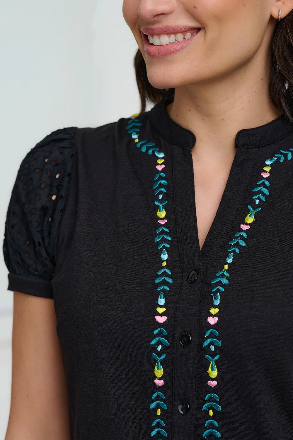 Kiera Jersey Tunic Dress - Black, Folklore Embroidery
