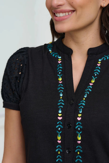 Kiera Jersey Tunic Dress - Black, Folklore Embroidery