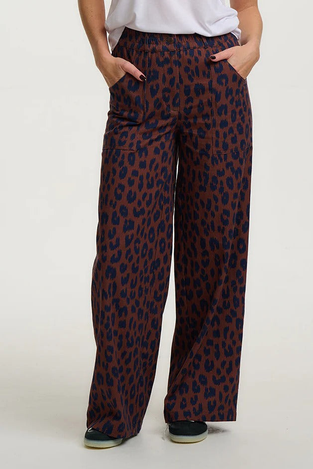 Nica Wide Leg Trousers - Rust/Navy, Ikat Leopard
