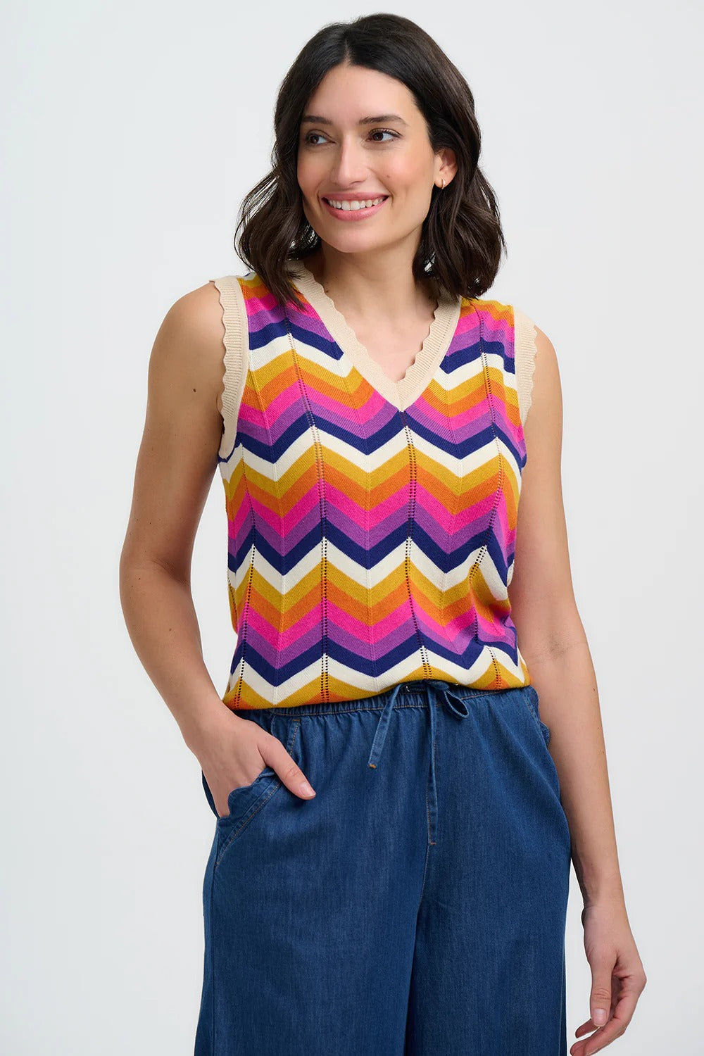 Rosy Knit Vest - Multi, Sunset Chevron