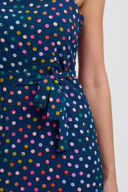 Elva Midi Sundress - Petrol Navy, Rainbow Marbles