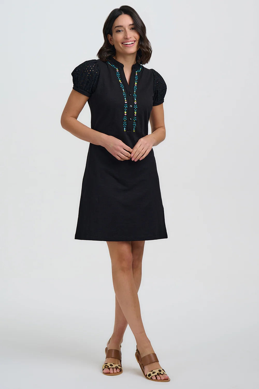 Kiera Jersey Tunic Dress - Black, Folklore Embroidery