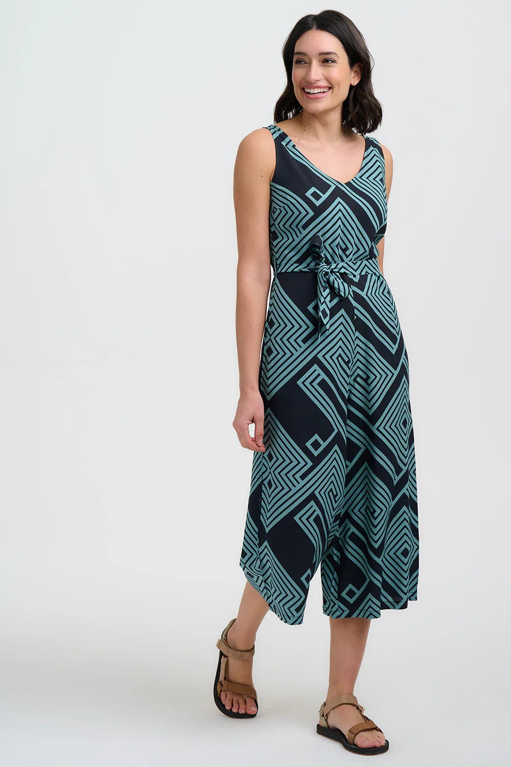 Lamiah Jumpsuit - Black/Green, Geometric Lines