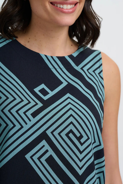 Marissa Top - Black/Green, Geometric Lines
