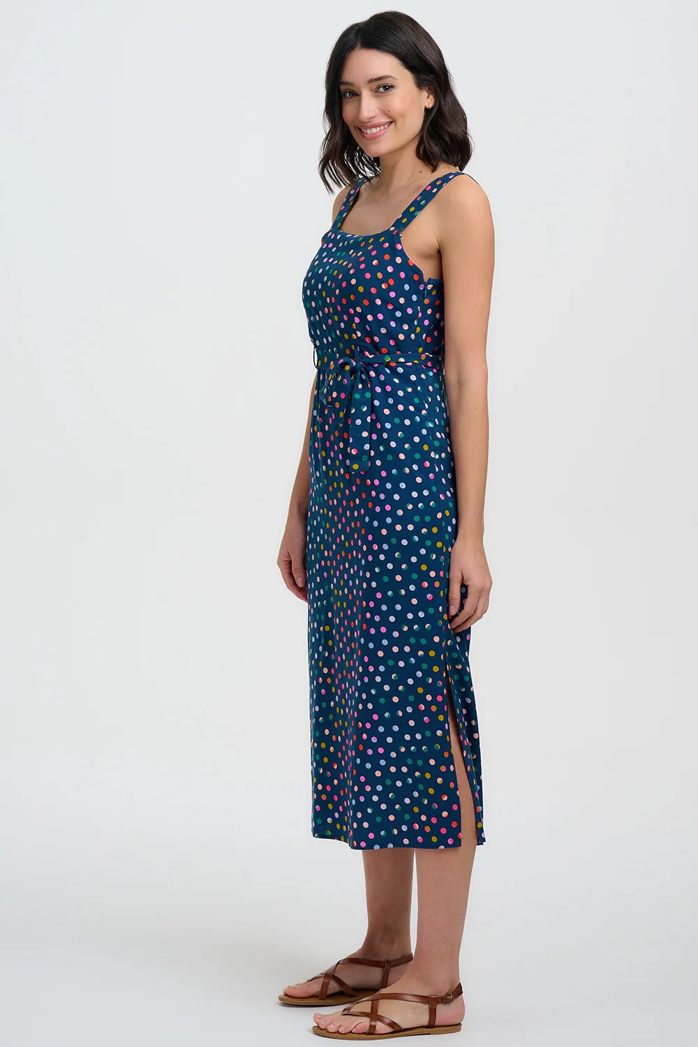 Elva Midi Sundress - Petrol Navy, Rainbow Marbles