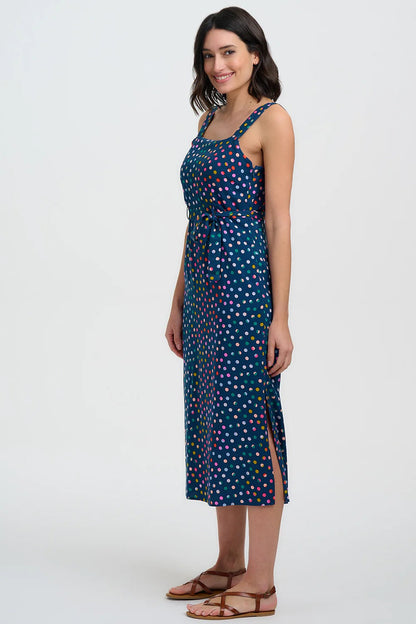 Elva Midi Sundress - Petrol Navy, Rainbow Marbles