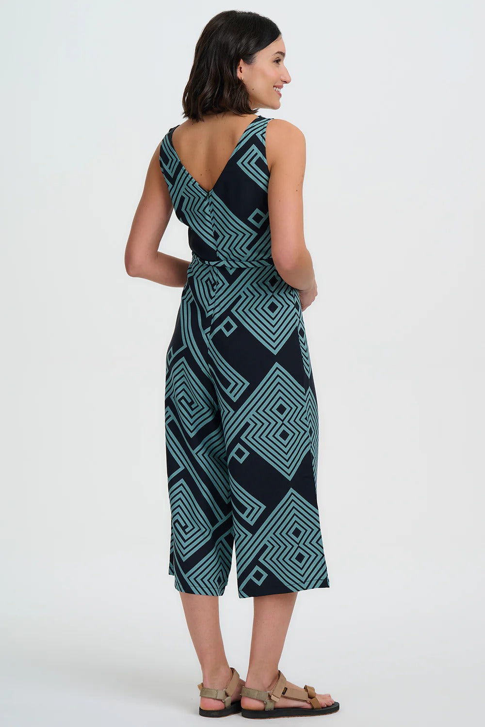 Lamiah Jumpsuit - Black/Green, Geometric Lines