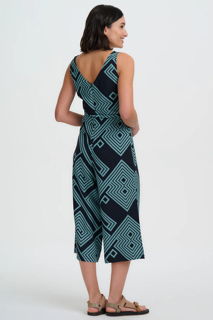 Lamiah Jumpsuit - Black/Green, Geometric Lines