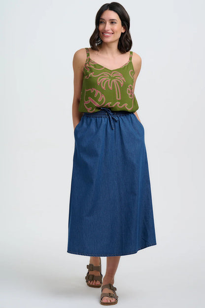 Shanti Vest Top - Khaki, Tropical Line Drawing