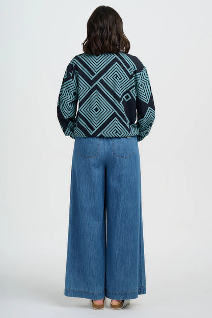 Bobbi Bomber Jacket - Black/Green, Geometric Lines