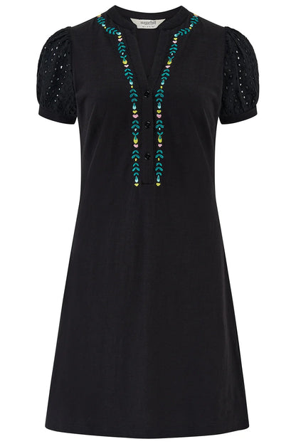 Kiera Jersey Tunic Dress - Black, Folklore Embroidery