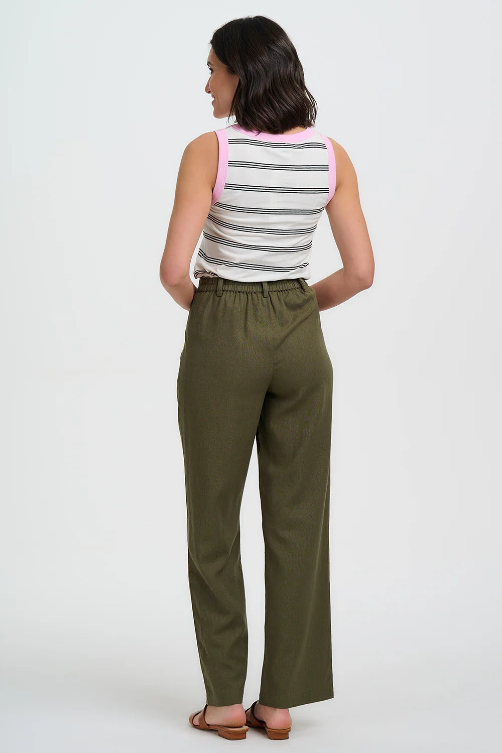 Lois Wide Leg Trousers - Olive, Decorative Stitch