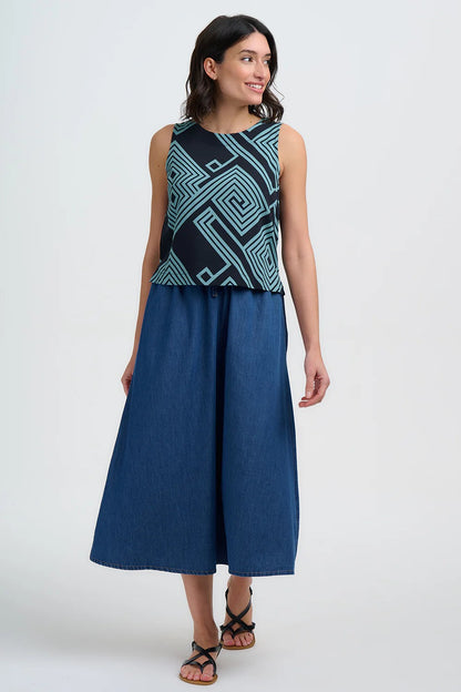 Marissa Top - Black/Green, Geometric Lines
