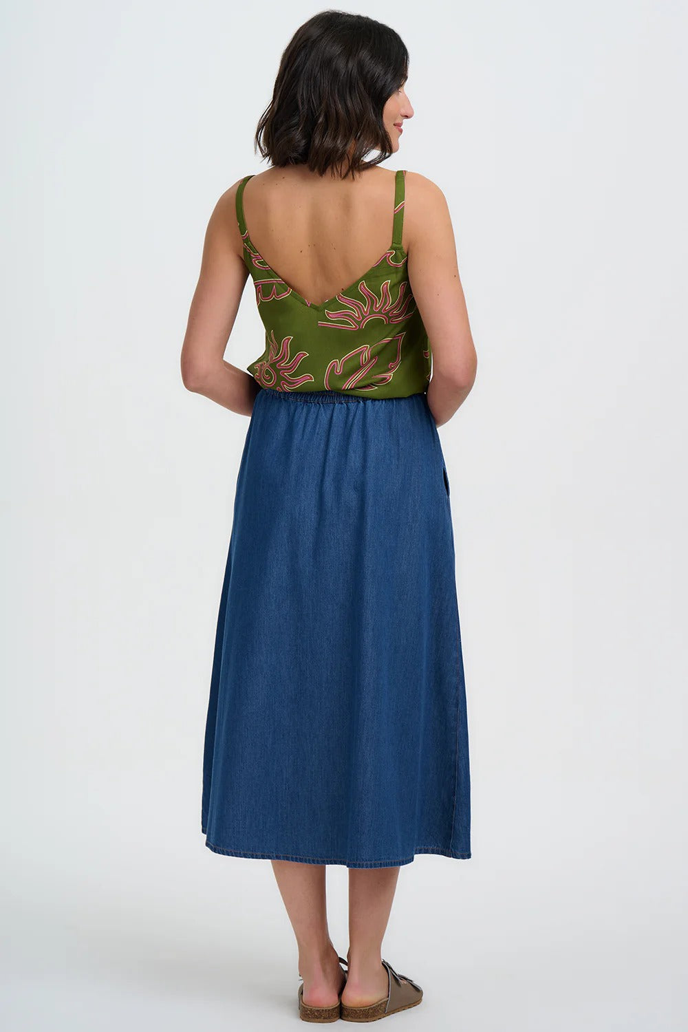 Shanti Vest Top - Khaki, Tropical Line Drawing