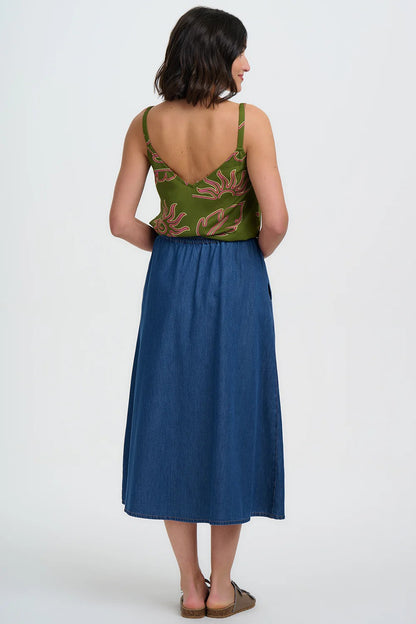 Shanti Vest Top - Khaki, Tropical Line Drawing