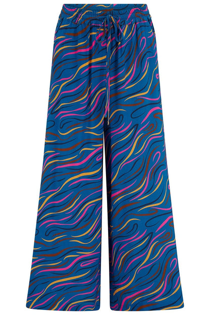 Ameera Cropped Wide Leg Trousers - Bright Navy, Jazz Waves
