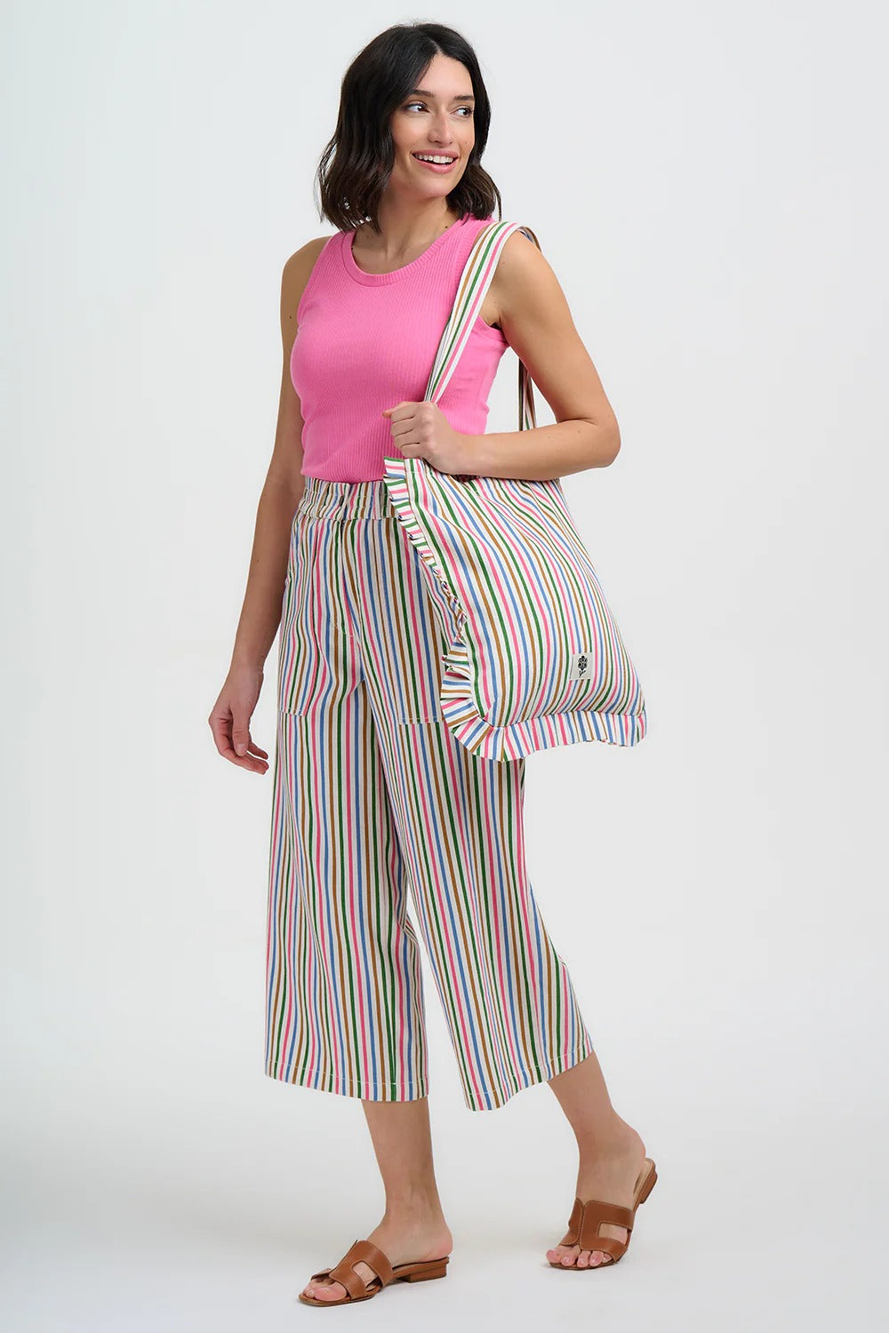 Charlene Cropped Trousers - Multi, Colourful Canvas Stripe