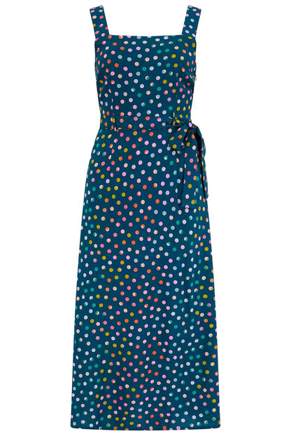 Elva Midi Sundress - Petrol Navy, Rainbow Marbles