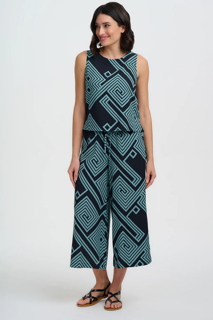 Marissa Top - Black/Green, Geometric Lines