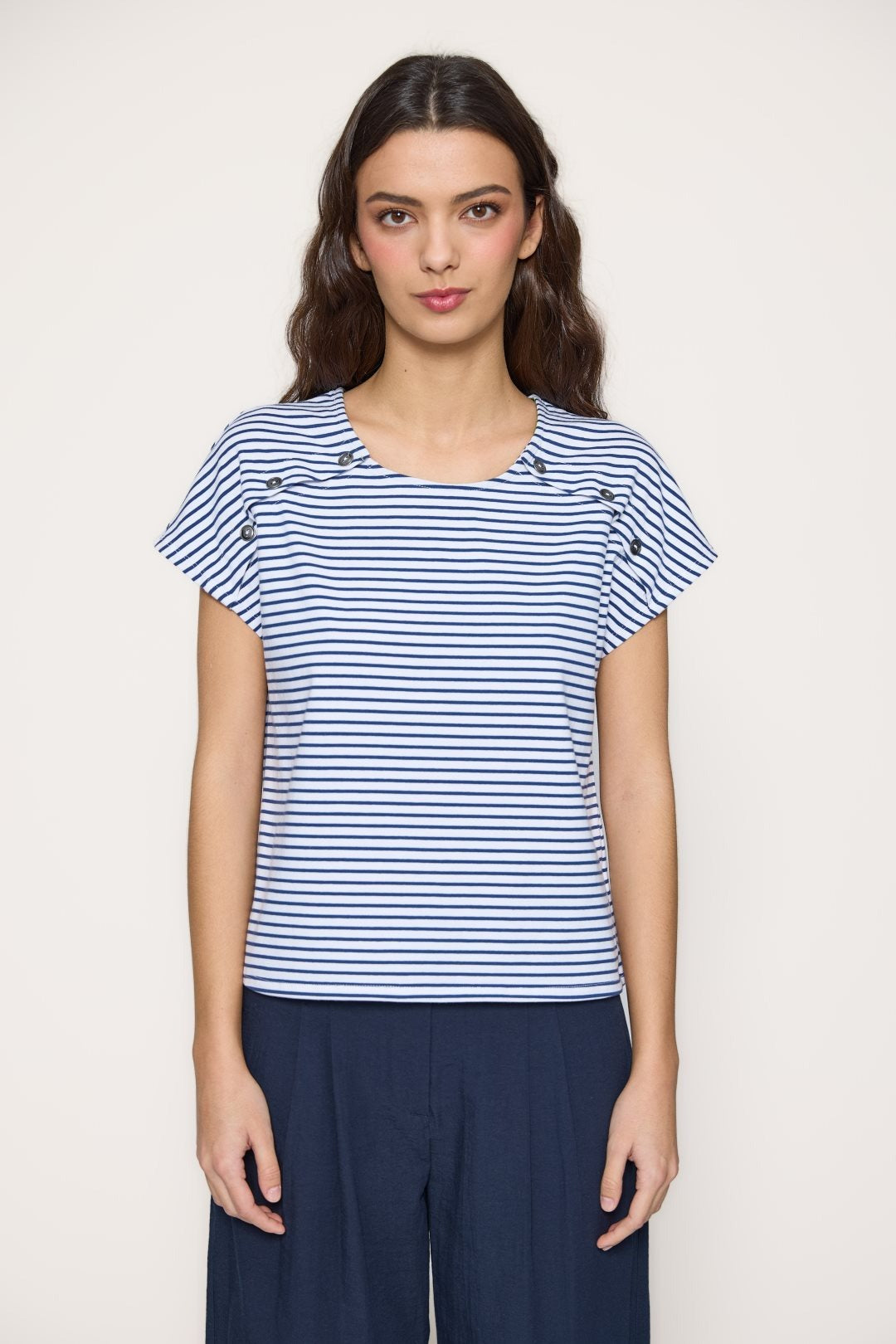 Striped button detail t-shirt