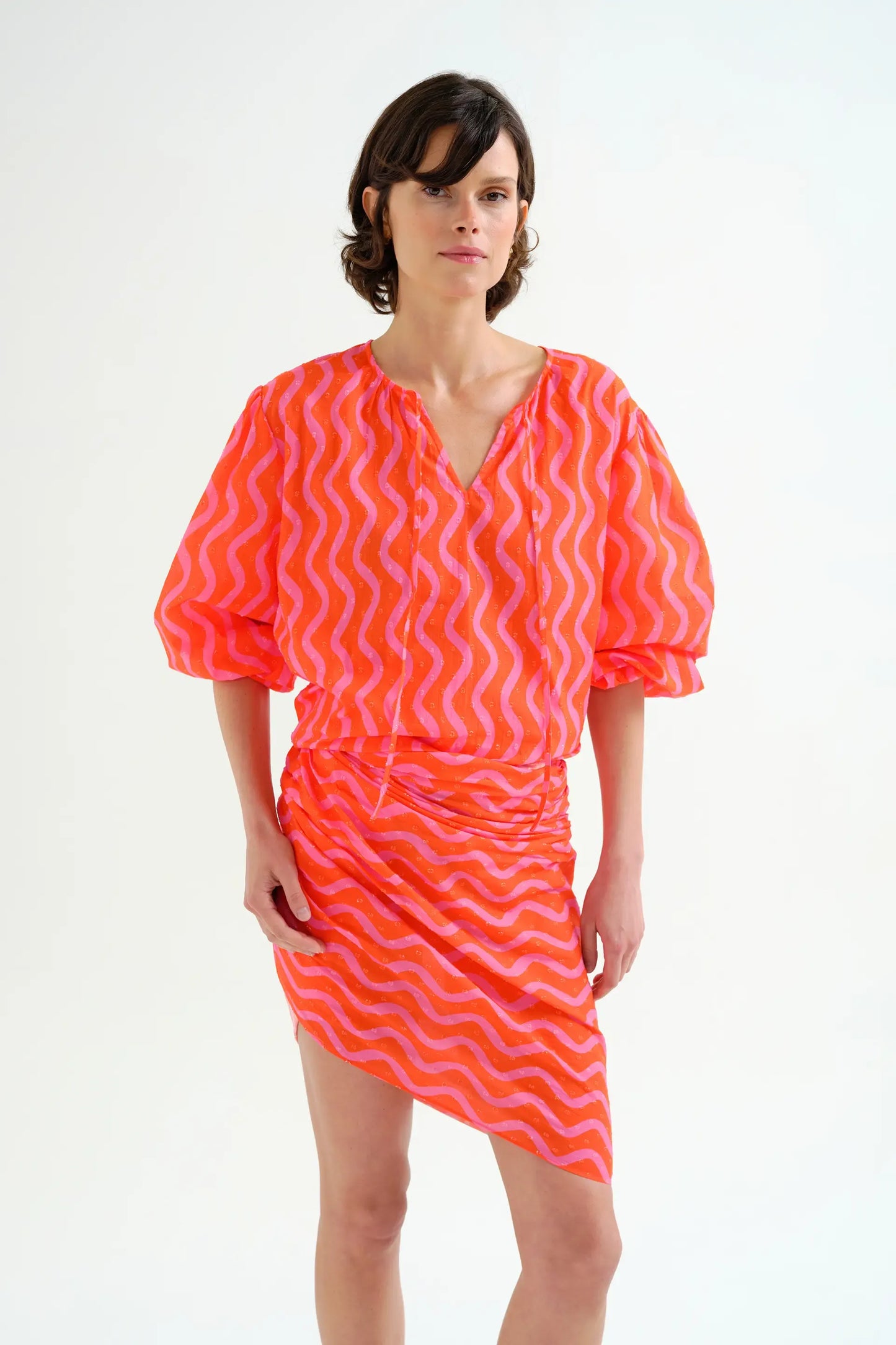 Wave Red and Pink; Pink Print Beach Top