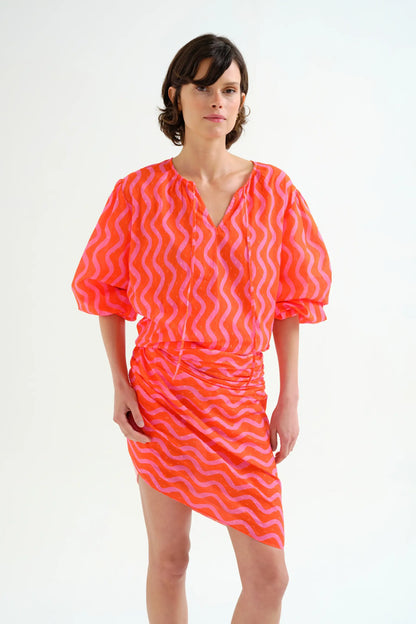 Wave Red and Pink; Pink Print Beach Top