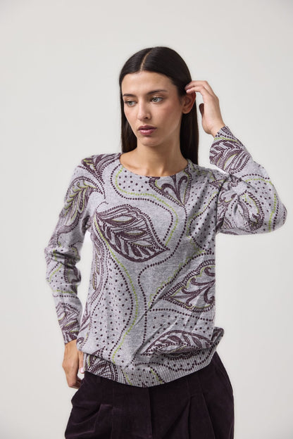 MdM Γκρι Πλεκτή Μπλούζα με Paisley Print