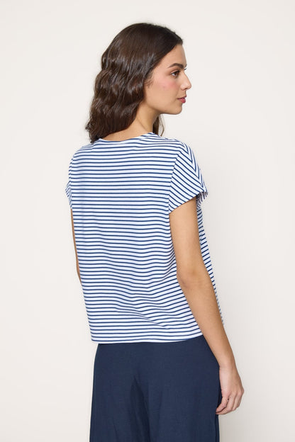 Striped button detail t-shirt