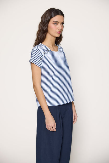 Striped button detail t-shirt
