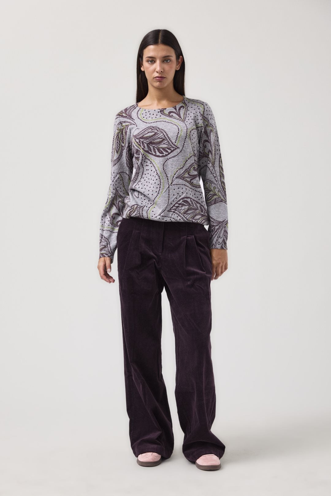 MdM Γκρι Πλεκτή Μπλούζα με Paisley Print