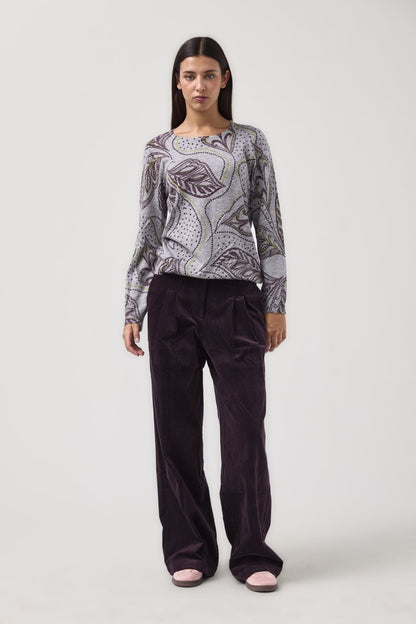 MdM Γκρι Πλεκτή Μπλούζα με Paisley Print