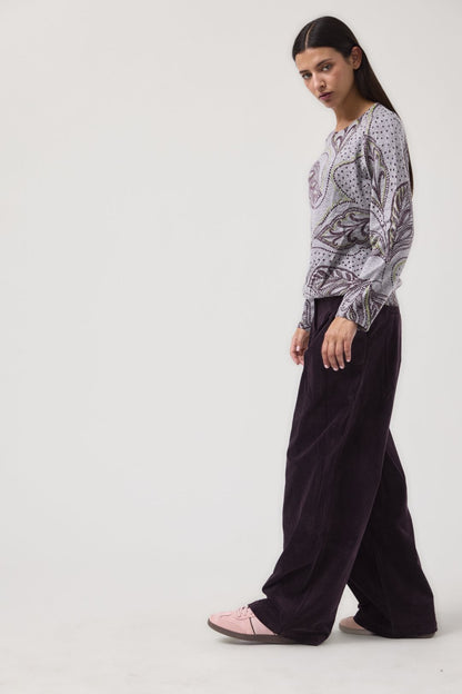 MdM Γκρι Πλεκτή Μπλούζα με Paisley Print