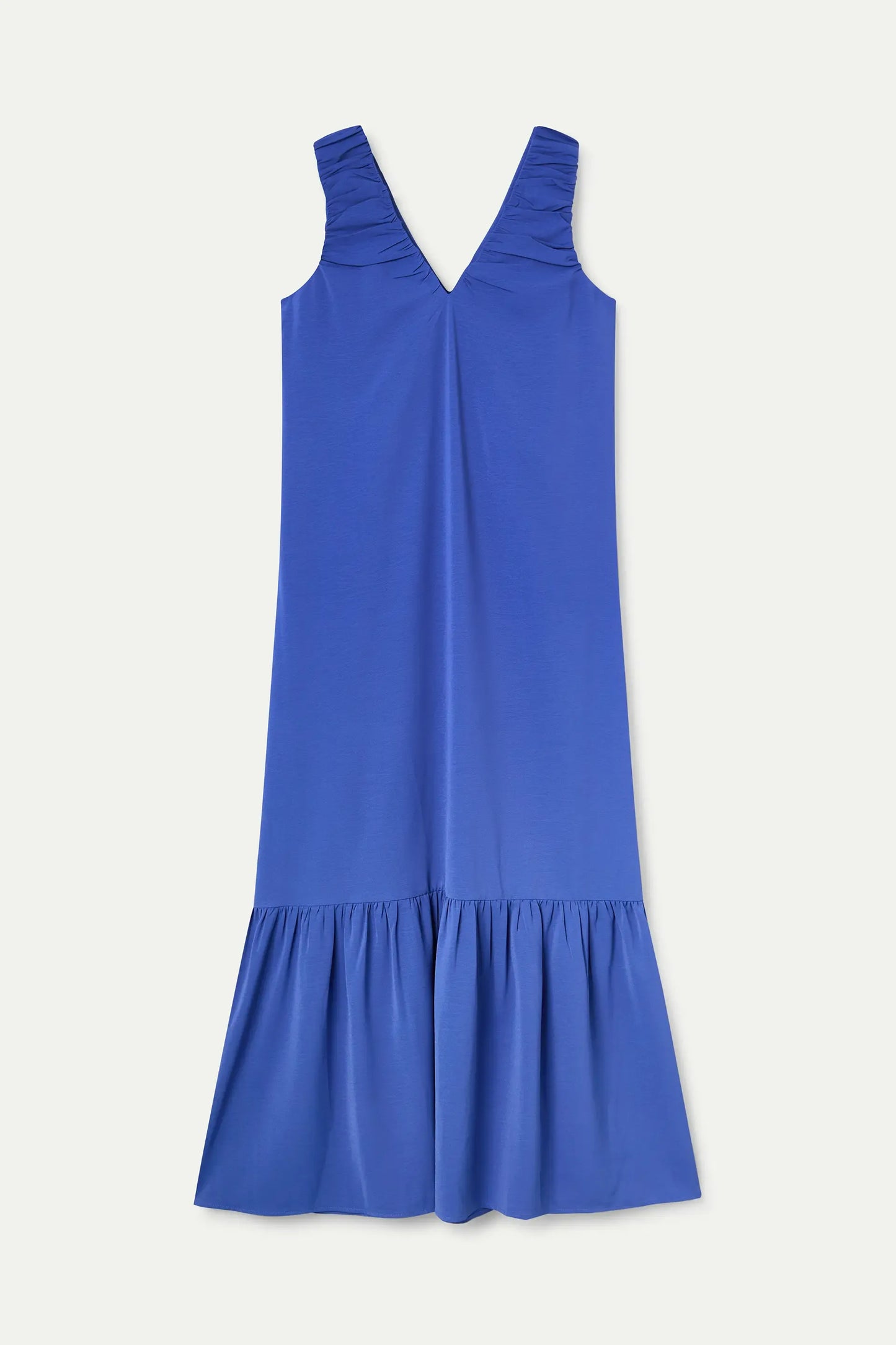 Long blue dress with a V-neck