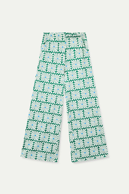 Trousers with Olive Flower Green print