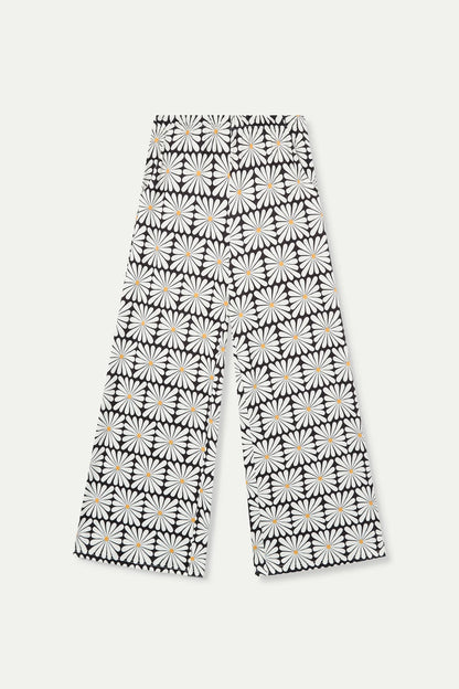 Trousers with Olive Flower print, Black