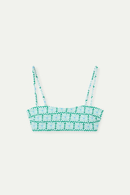Olive Flower Green Print Straight Bikini Top